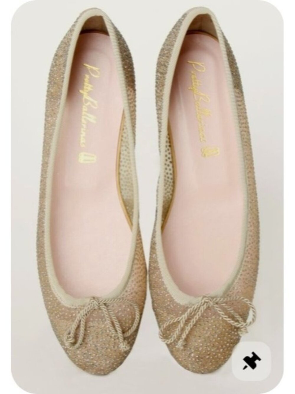 Pretty Ballerinas Size 40 Crystal Studded Ballet Flats Beige Gold Spain EU 40
